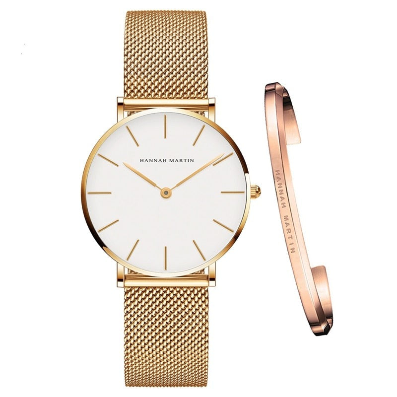 Goldfarbene Damenuhr Mit Hannah-Martin-Armband.